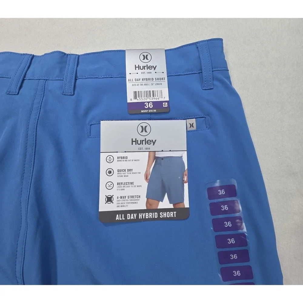NEW Hurley All Day Hybrid Shorts Mens 36 Blue Quick Dray Reflective Stretch $50